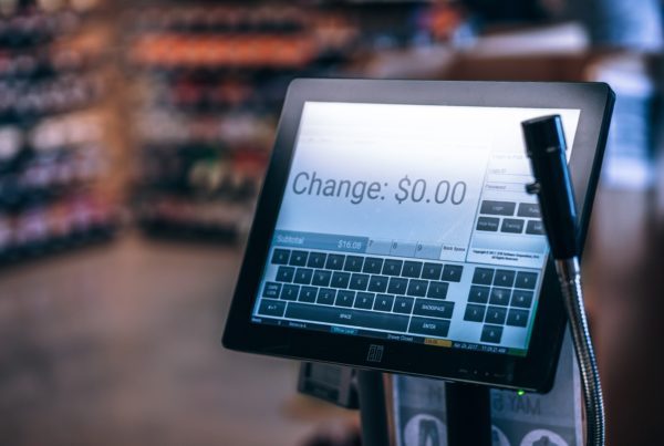 Touch screen register with integrated back office software at a convenience store.