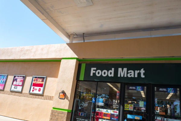 Exterior facade of a convenience store.