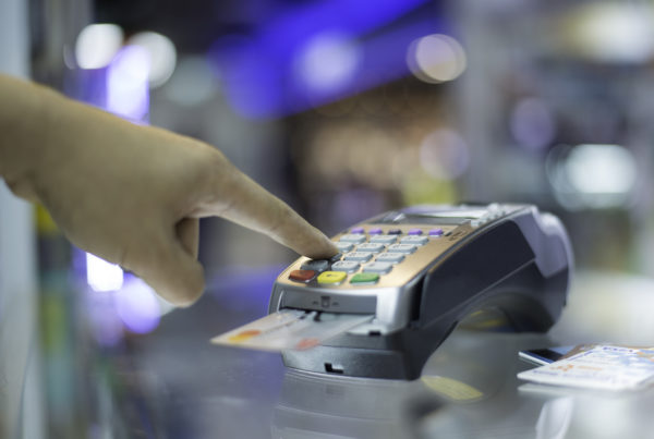 Point of sale system processing a credit card payment.